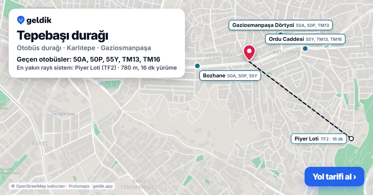Tepebaşı otobüs durağı haritada: konumu ve yakındaki duraklar