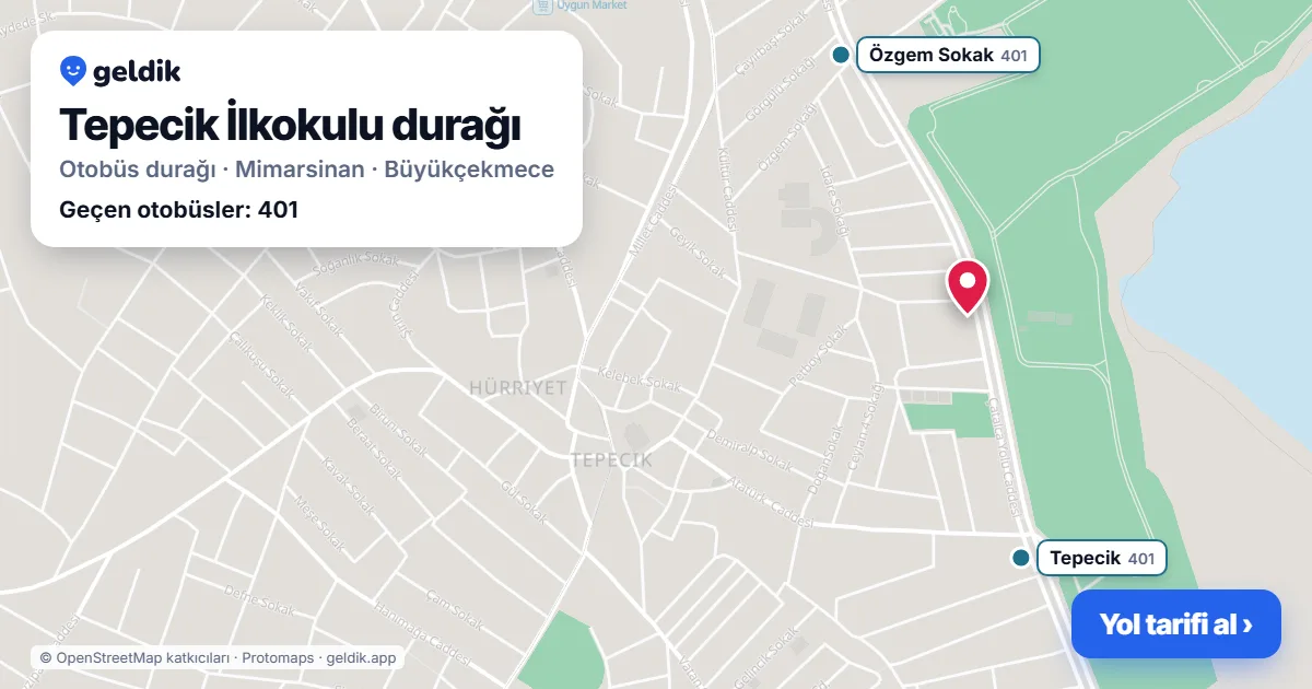 Tepecik İlkokulu otobüs durağı haritada: konumu ve yakındaki duraklar