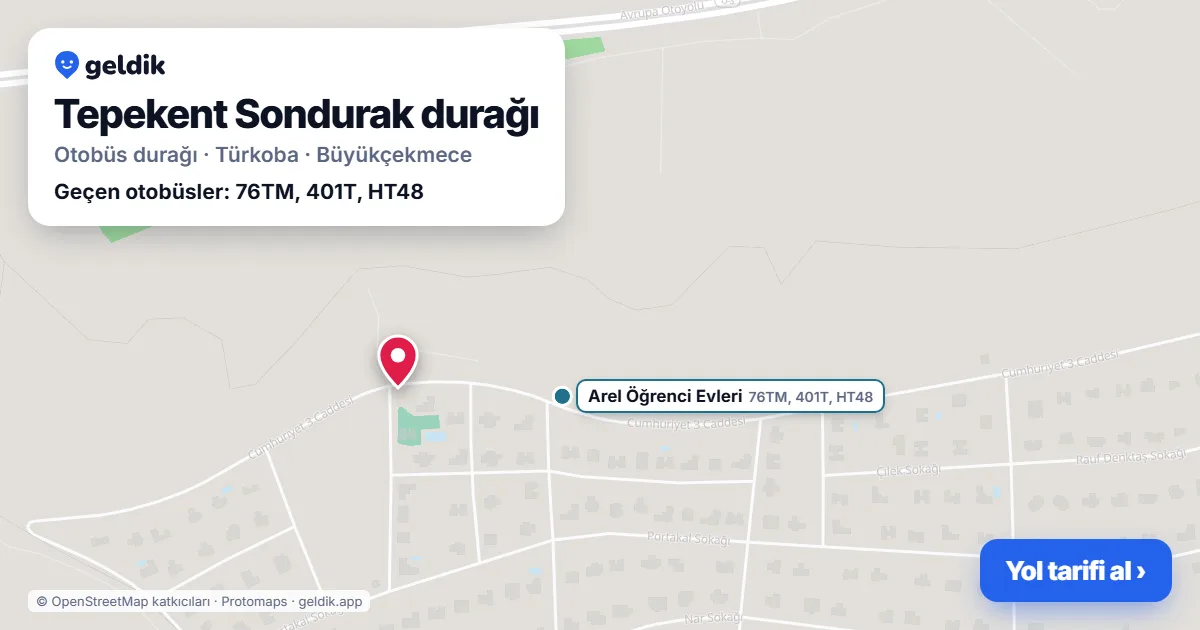 Tepekent Sondurak otobüs durağı haritada: konumu ve yakındaki duraklar