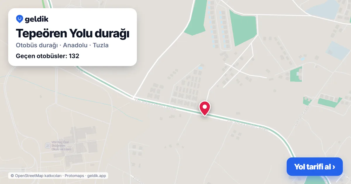 Tepeören Yolu otobüs durağı haritada: konumu ve yakındaki duraklar