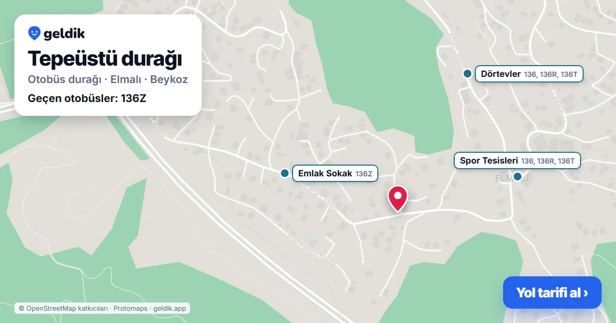 Tepeüstü otobüs durağı haritada: konumu ve yakındaki duraklar