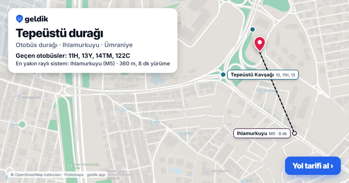 Tepeüstü otobüs durağı haritada: konumu ve yakındaki duraklar
