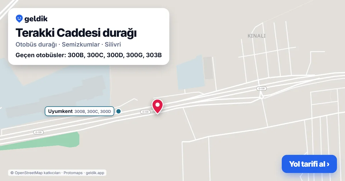 Terakki Caddesi otobüs durağı haritada: konumu ve yakındaki duraklar