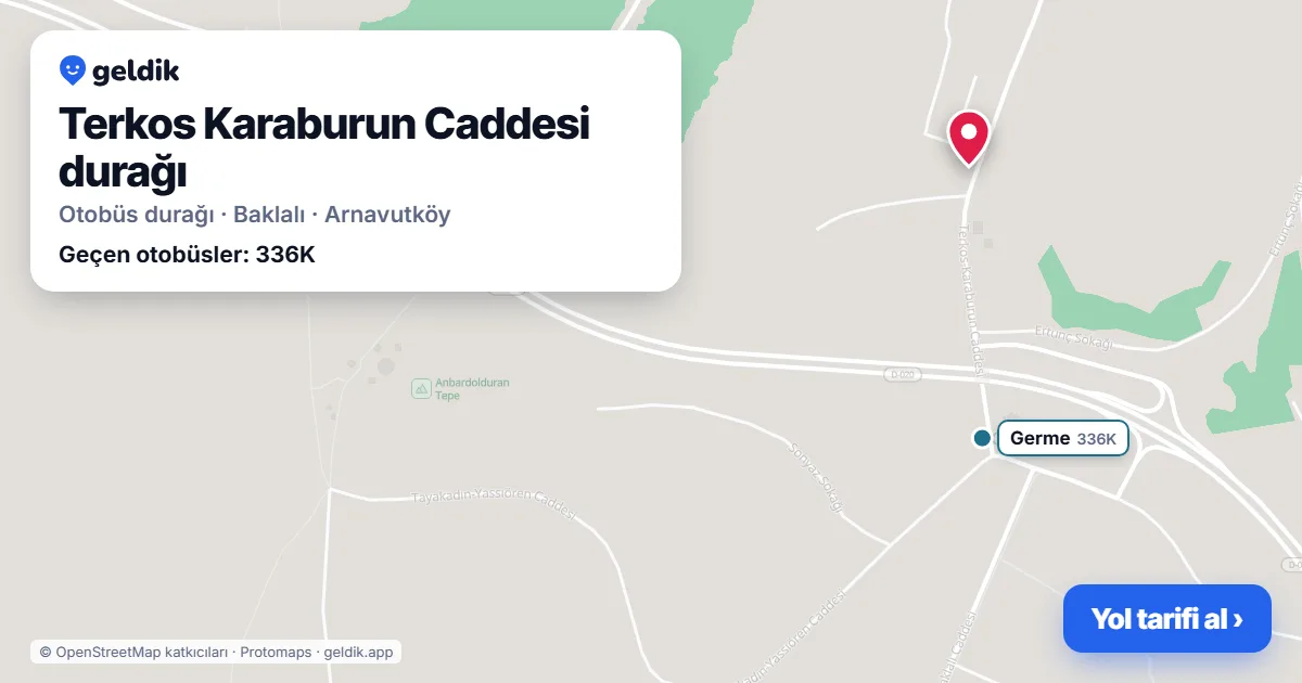 Terkos Karaburun Caddesi otobüs durağı haritada: konumu ve yakındaki duraklar