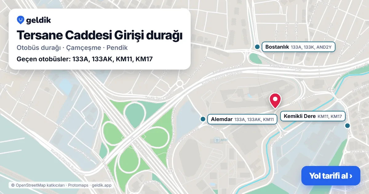 Tersane Caddesi Girişi otobüs durağı haritada: konumu ve yakındaki duraklar