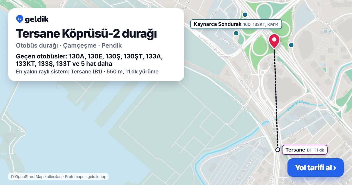 Tersane Köprüsü-2 otobüs durağı haritada: konumu ve yakındaki duraklar