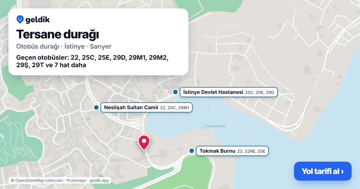 Tersane otobüs durağı haritada: konumu ve yakındaki duraklar