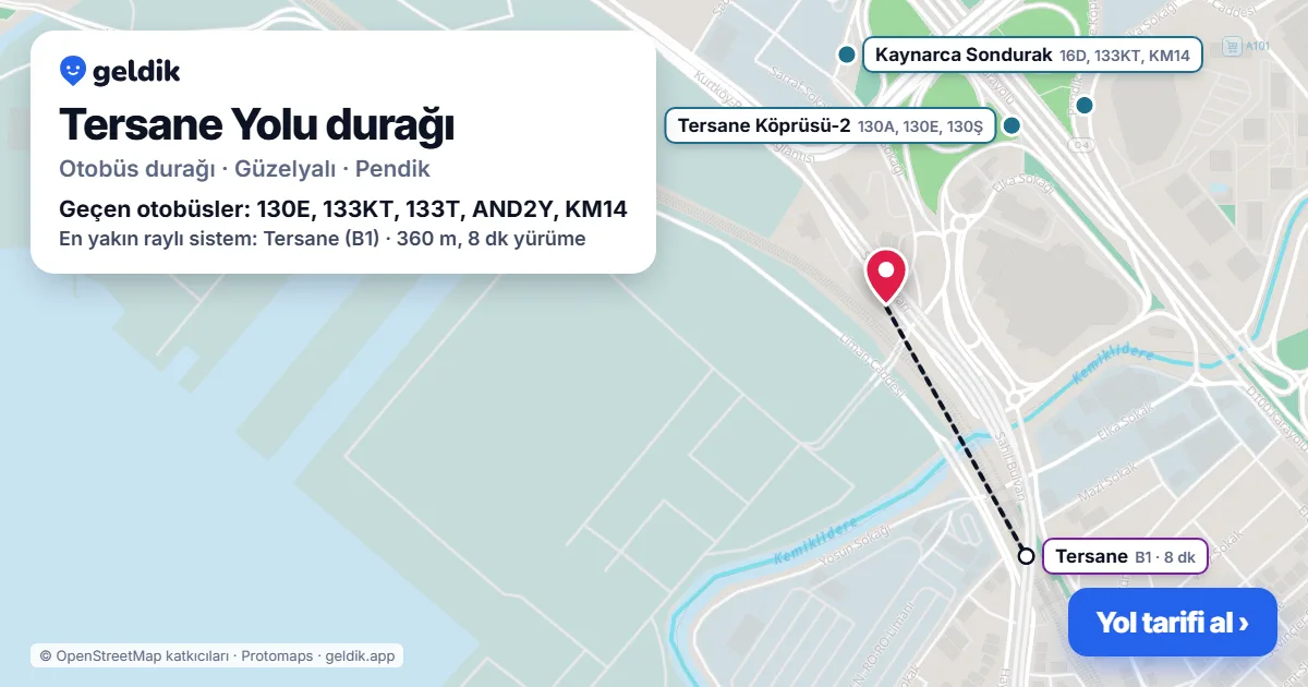 Tersane Yolu otobüs durağı haritada: konumu ve yakındaki duraklar