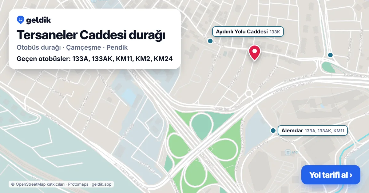 Tersaneler Caddesi otobüs durağı haritada: konumu ve yakındaki duraklar