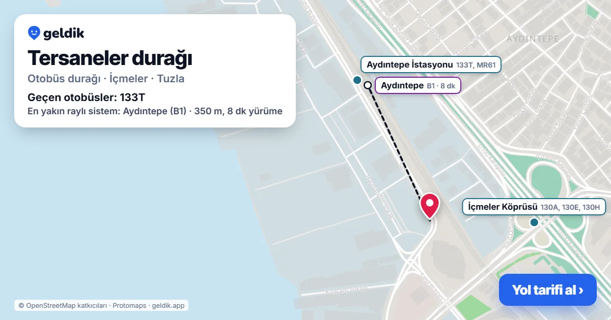 Tersaneler otobüs durağı haritada: konumu ve yakındaki duraklar