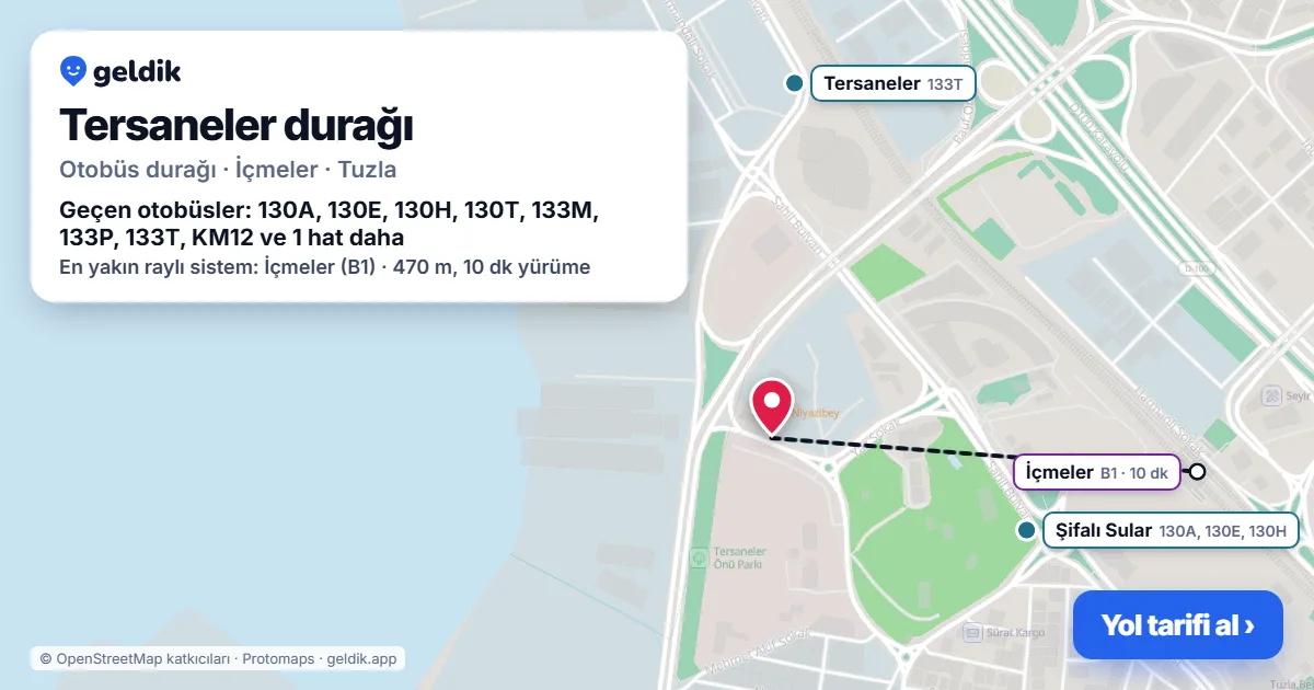 Tersaneler otobüs durağı haritada: konumu ve yakındaki duraklar