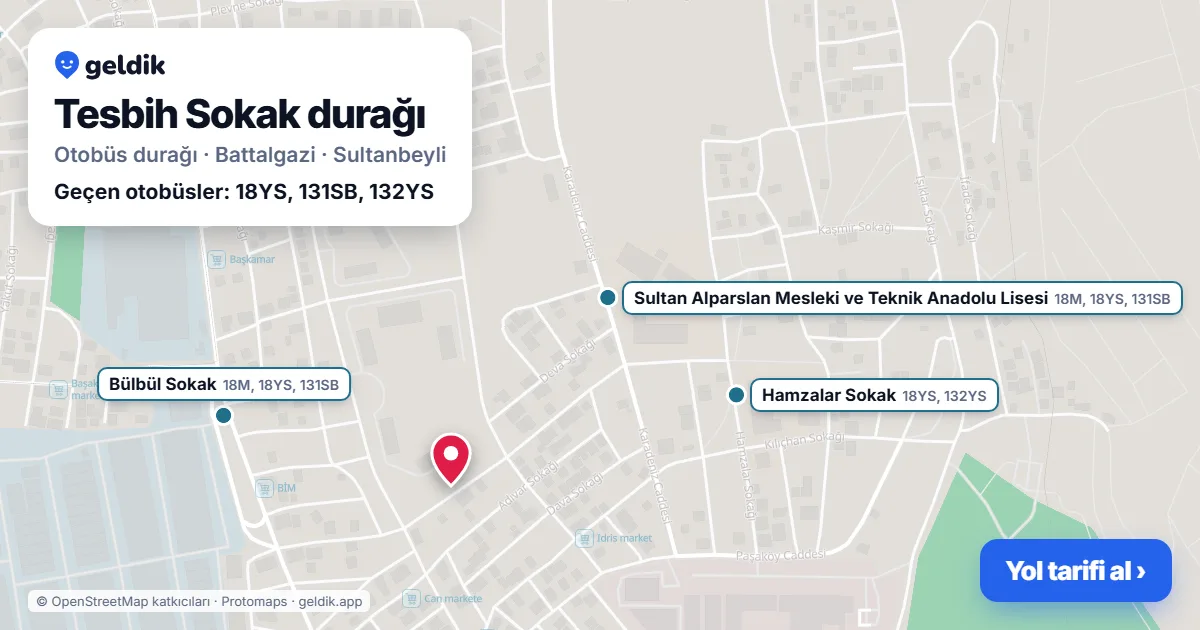 Tesbih Sokak otobüs durağı haritada: konumu ve yakındaki duraklar
