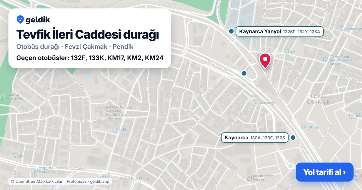 Tevfik İleri Caddesi otobüs durağı haritada: konumu ve yakındaki duraklar