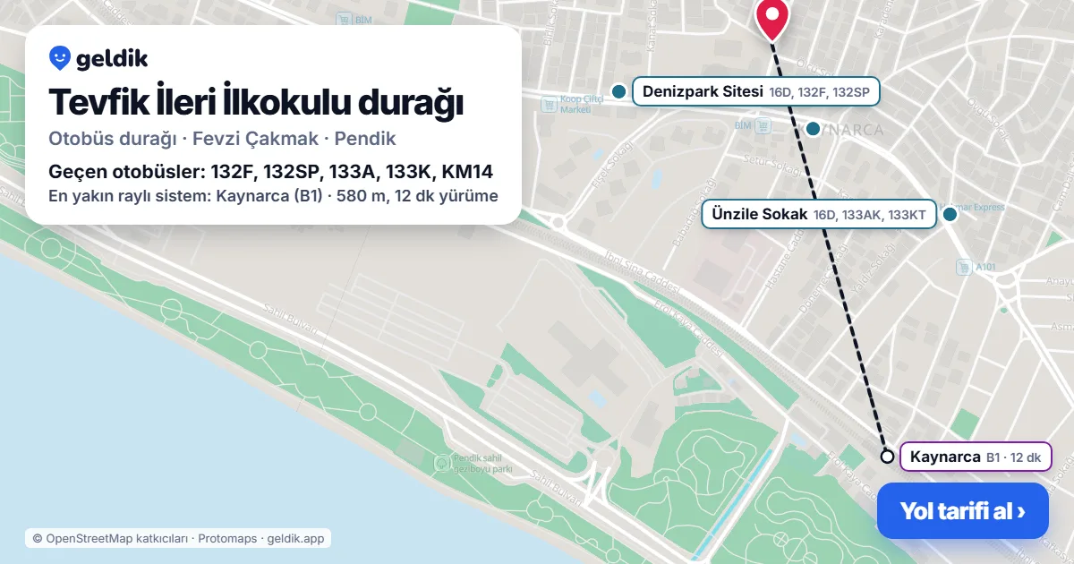 Tevfik İleri İlkokulu otobüs durağı haritada: konumu ve yakındaki duraklar