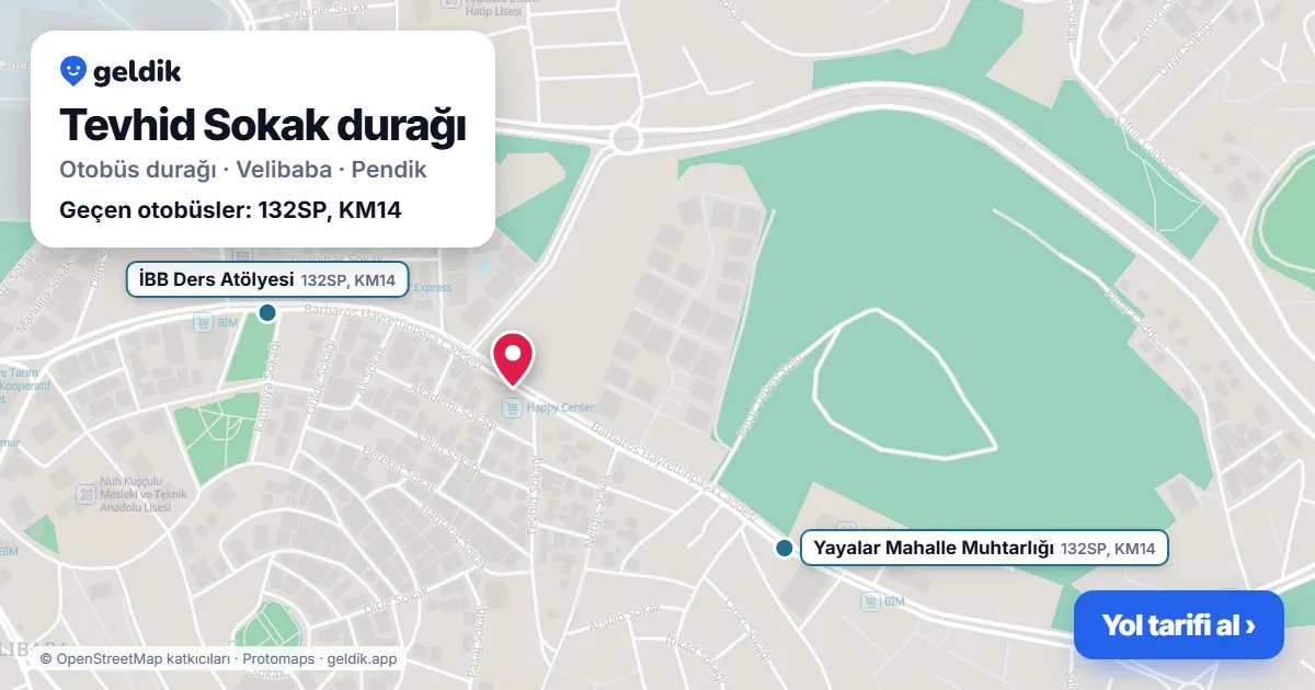 Tevhid Sokak otobüs durağı haritada: konumu ve yakındaki duraklar