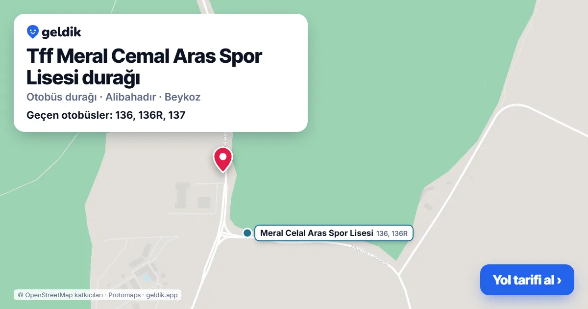 Tff Meral Cemal Aras Spor Lisesi otobüs durağı haritada: konumu ve yakındaki duraklar