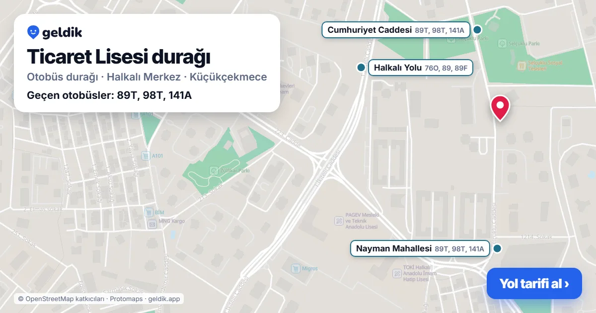Ticaret Lisesi otobüs durağı haritada: konumu ve yakındaki duraklar