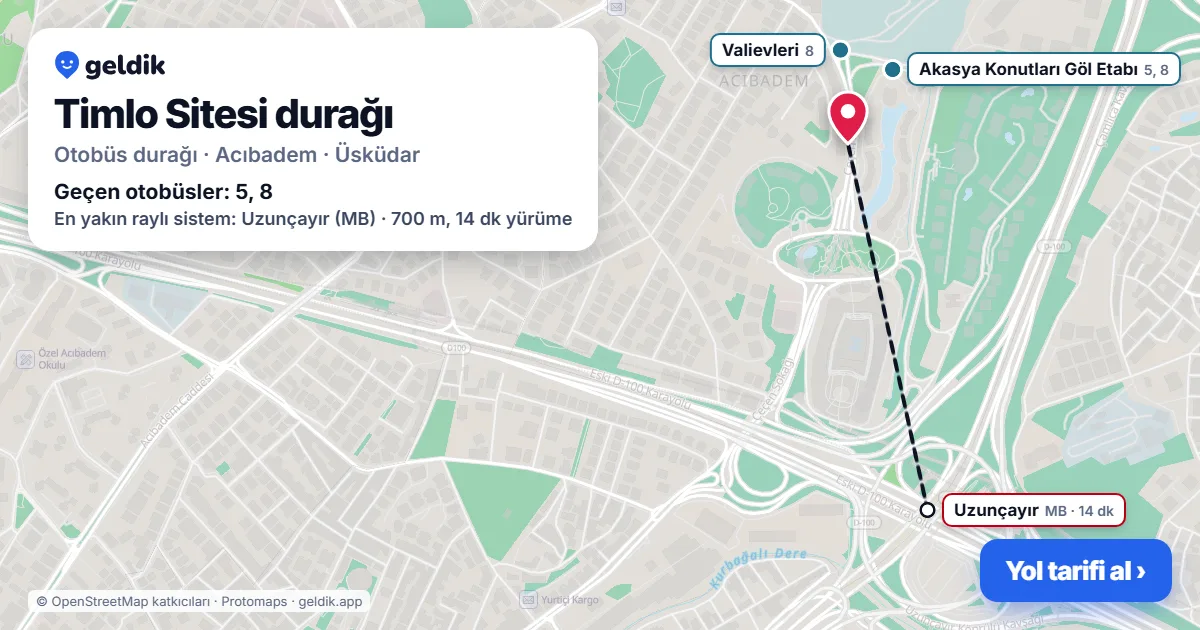 Timlo Sitesi otobüs durağı haritada: konumu ve yakındaki duraklar