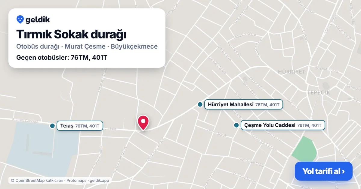 Tırmık Sokak otobüs durağı haritada: konumu ve yakındaki duraklar