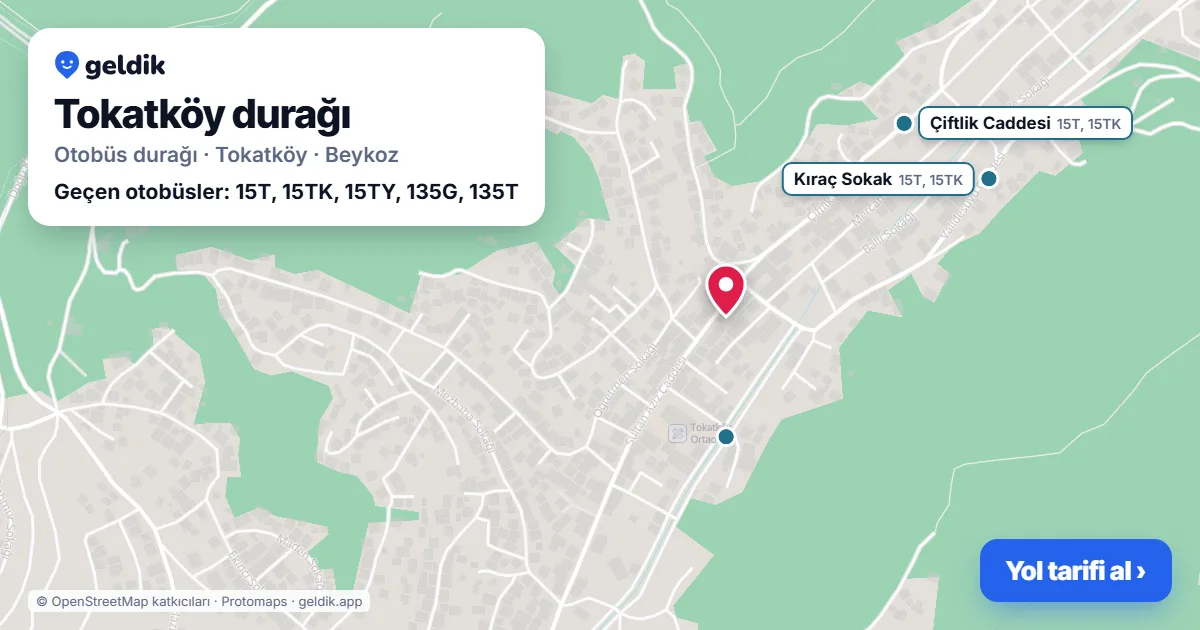 Tokatköy otobüs durağı haritada: konumu ve yakındaki duraklar