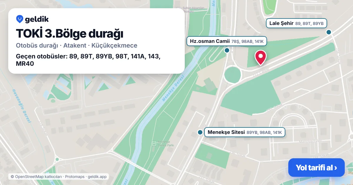 TOKİ 3.Bölge otobüs durağı haritada: konumu ve yakındaki duraklar