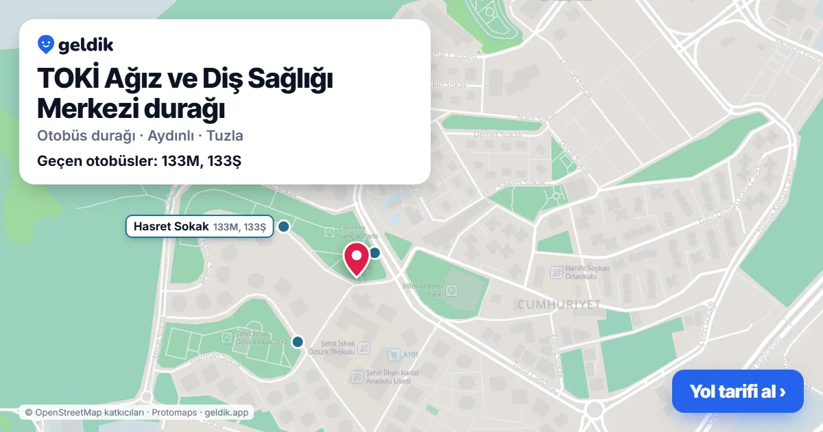 TOKİ Ağız ve Diş Sağlığı Merkezi otobüs durağı haritada: konumu ve yakındaki duraklar