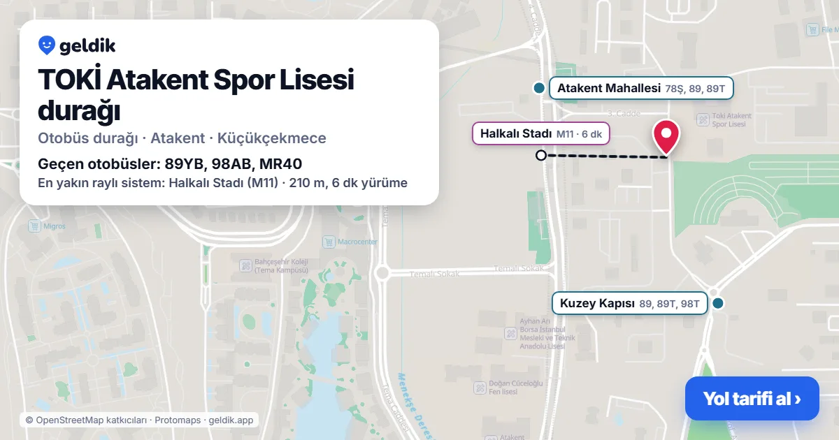 TOKİ Atakent Spor Lisesi otobüs durağı haritada: konumu ve yakındaki duraklar