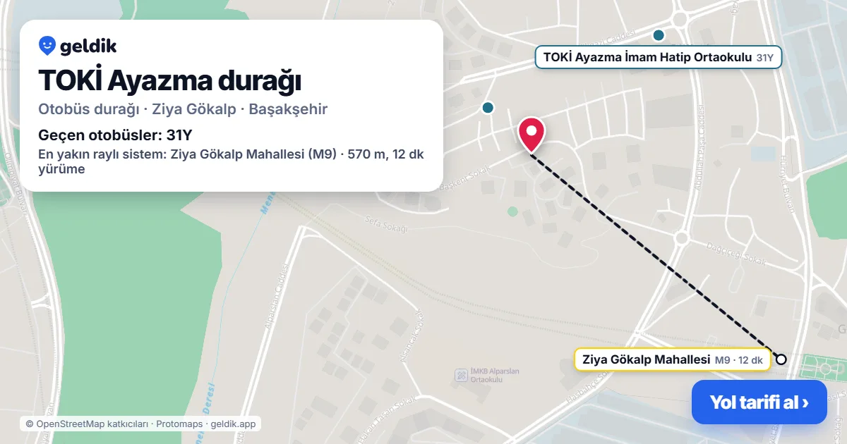 TOKİ Ayazma otobüs durağı haritada: konumu ve yakındaki duraklar