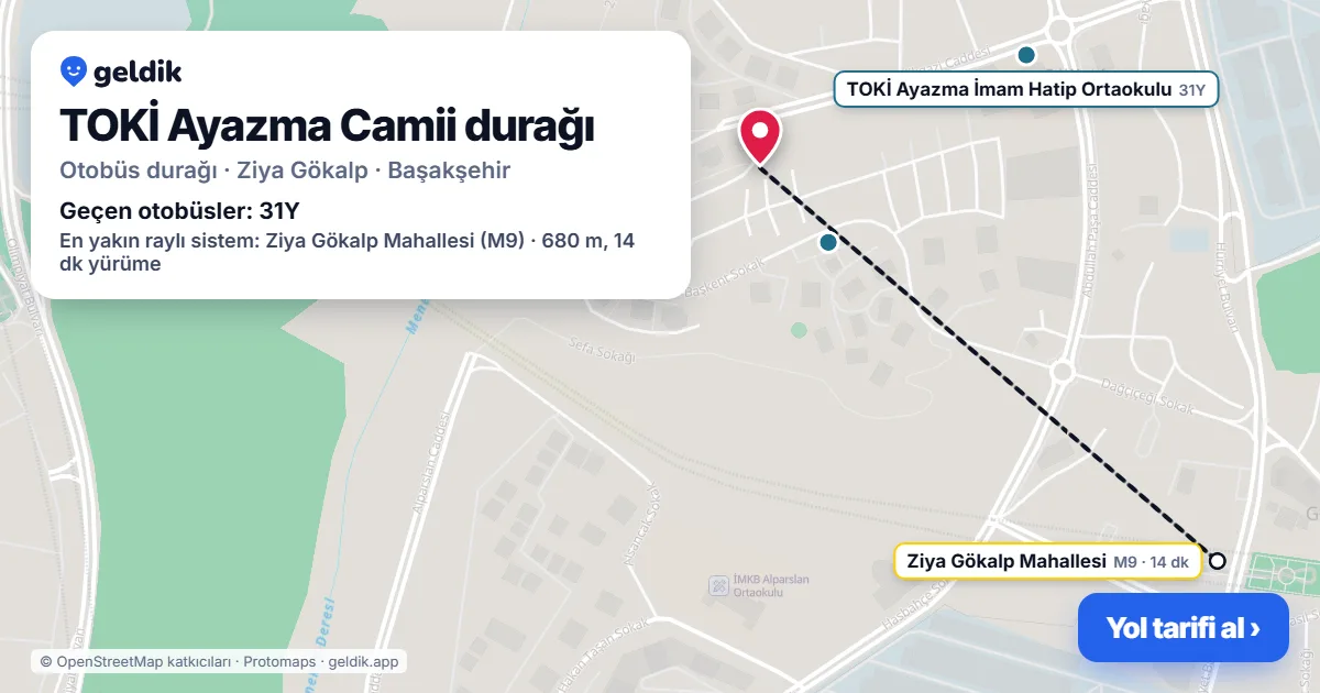 TOKİ Ayazma Camii otobüs durağı haritada: konumu ve yakındaki duraklar