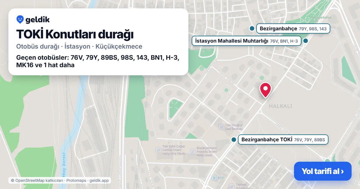 TOKİ Konutları otobüs durağı haritada: konumu ve yakındaki duraklar