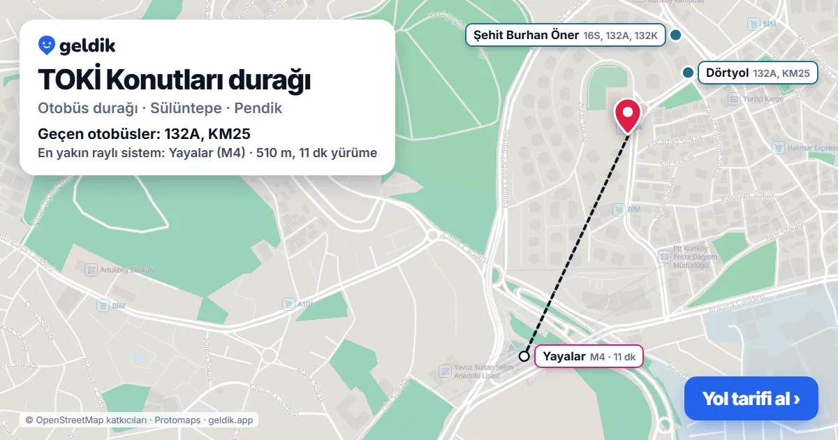 TOKİ Konutları otobüs durağı haritada: konumu ve yakındaki duraklar