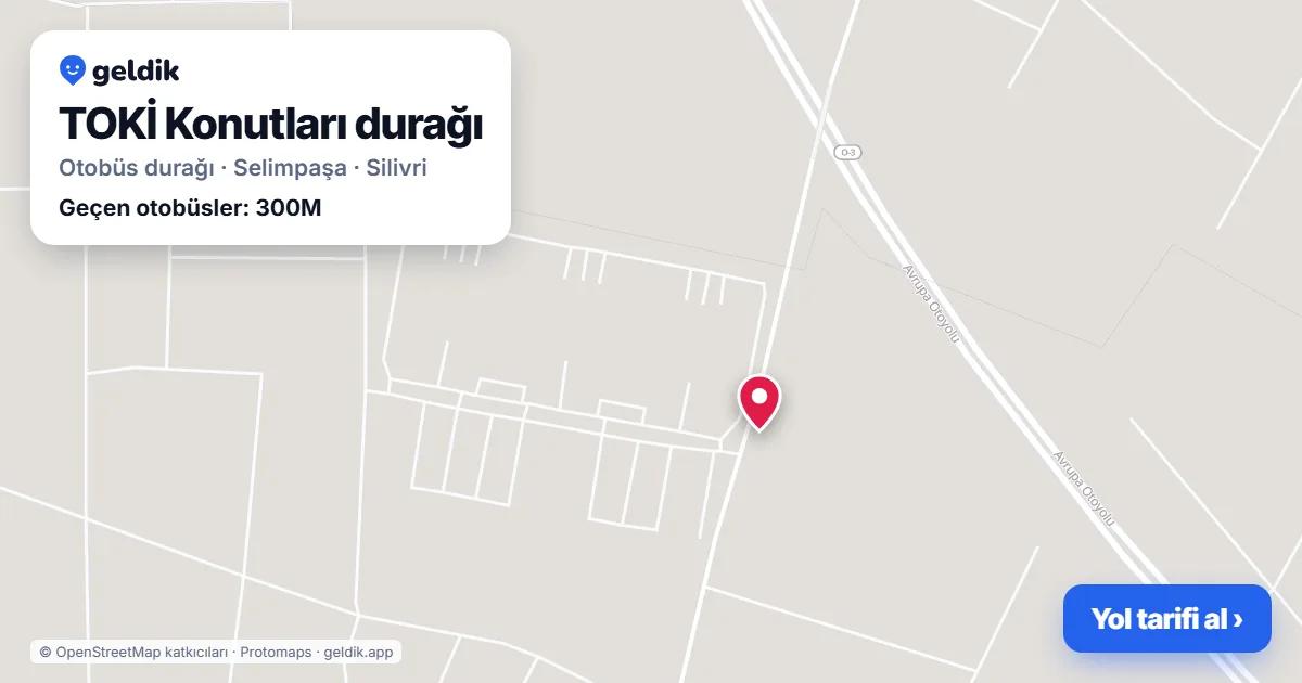 TOKİ Konutları otobüs durağı haritada: konumu ve yakındaki duraklar