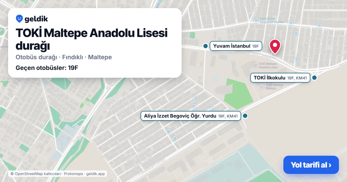 TOKİ Maltepe Anadolu Lisesi otobüs durağı haritada: konumu ve yakındaki duraklar