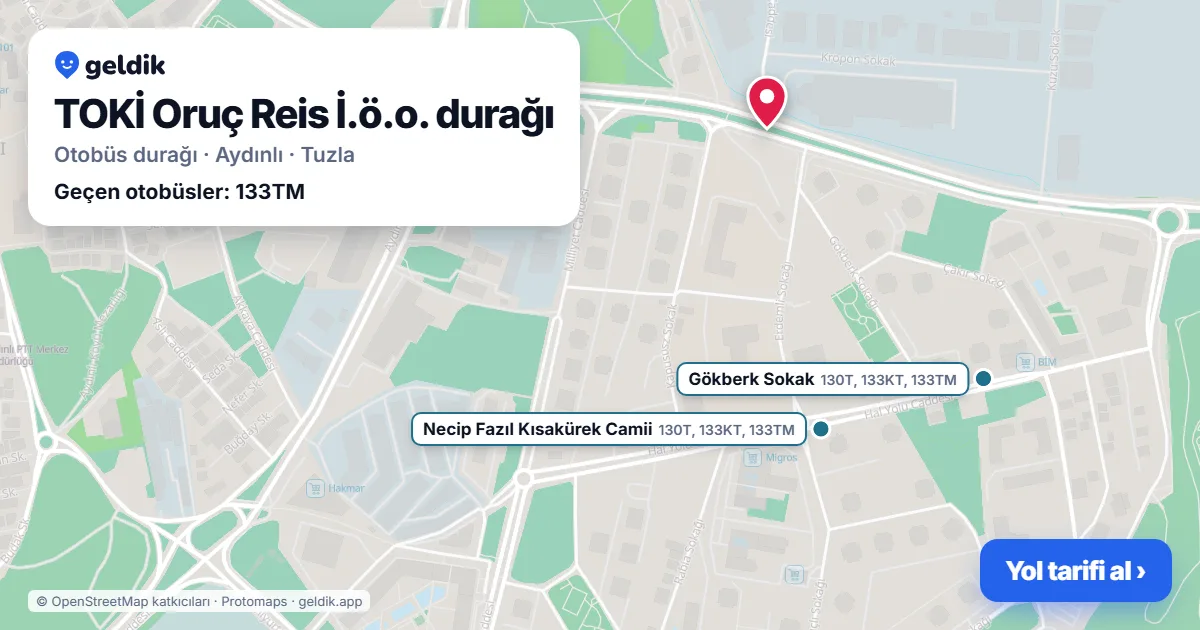 TOKİ Oruç Reis İ.ö.o. otobüs durağı haritada: konumu ve yakındaki duraklar