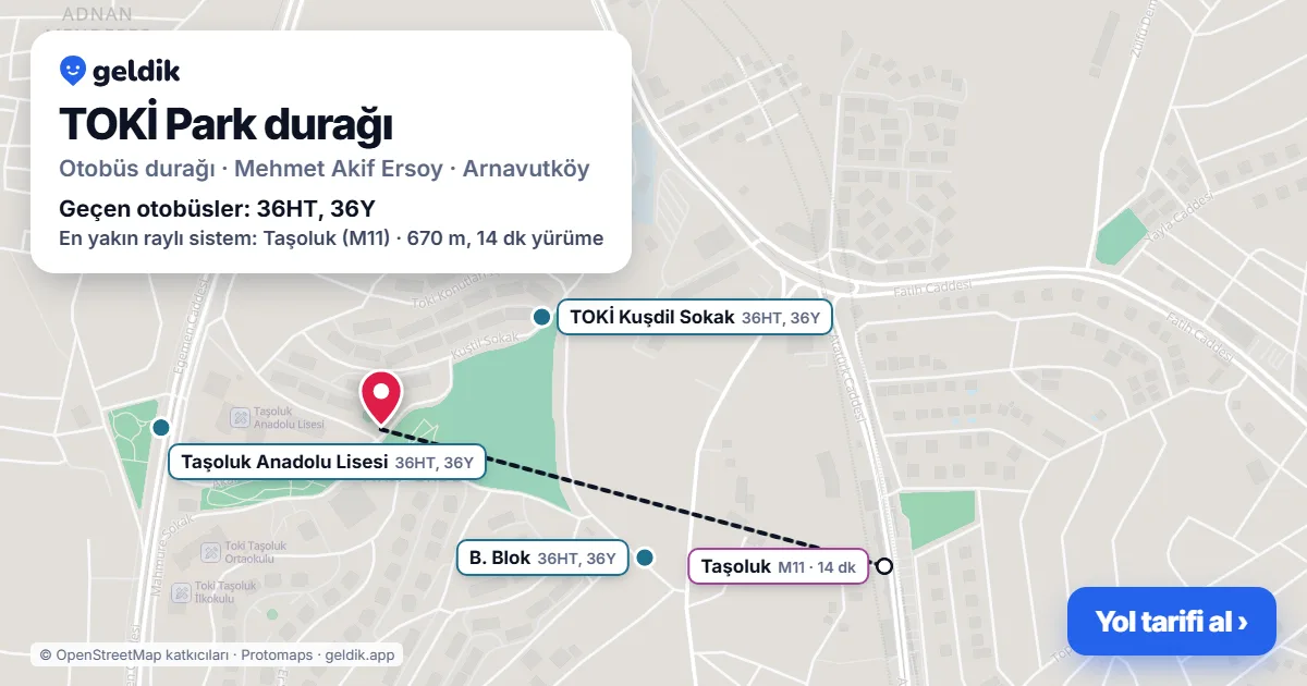 TOKİ Park otobüs durağı haritada: konumu ve yakındaki duraklar