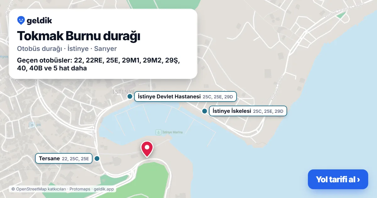 Tokmak Burnu otobüs durağı haritada: konumu ve yakındaki duraklar