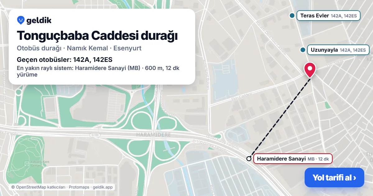 Tonguçbaba Caddesi otobüs durağı haritada: konumu ve yakındaki duraklar