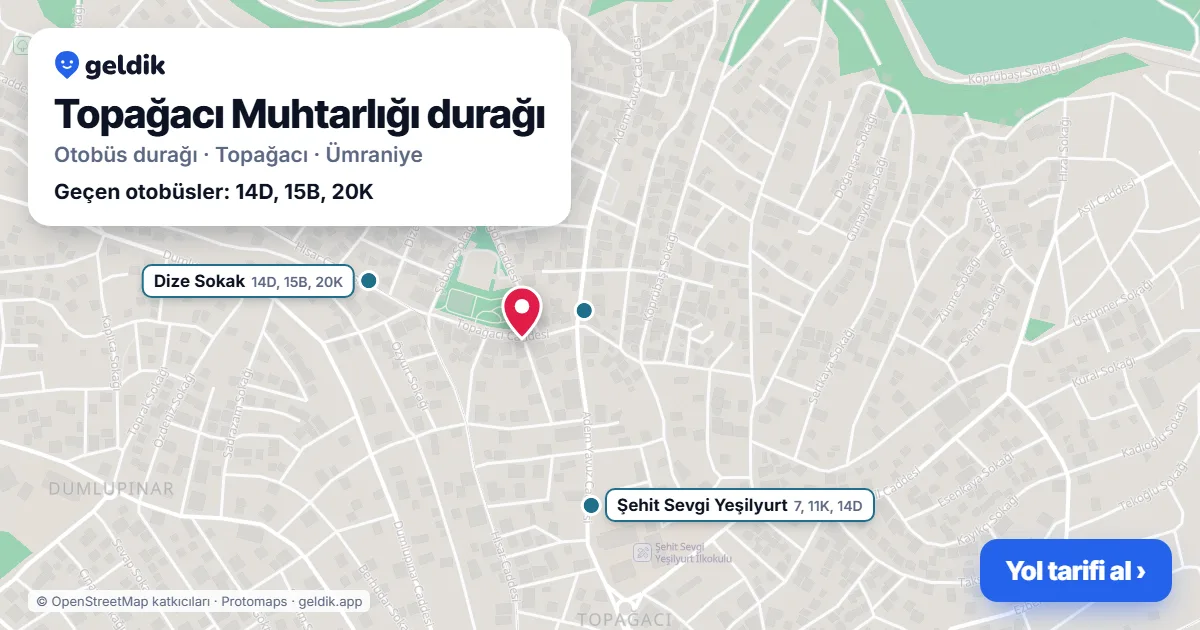 Topağacı Muhtarlığı otobüs durağı haritada: konumu ve yakındaki duraklar