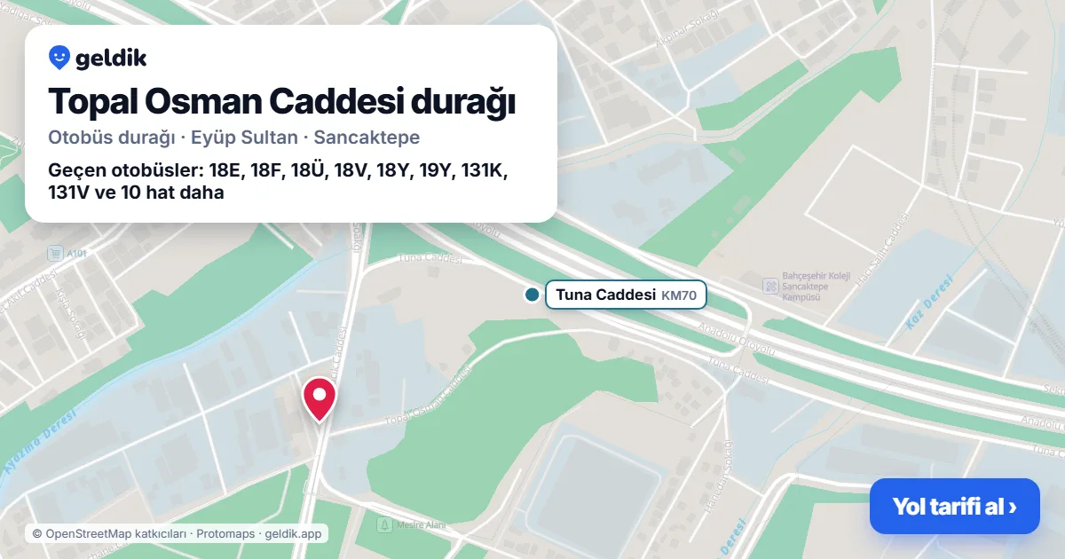 Topal Osman Caddesi otobüs durağı haritada: konumu ve yakındaki duraklar