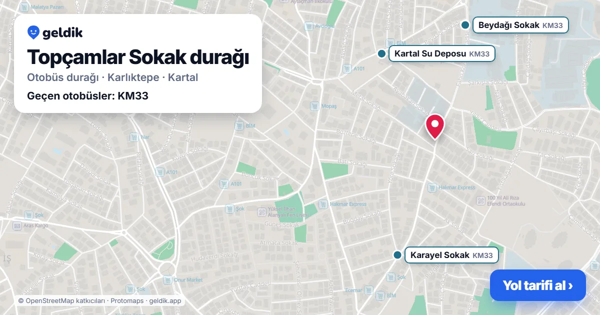 Topçamlar Sokak otobüs durağı haritada: konumu ve yakındaki duraklar