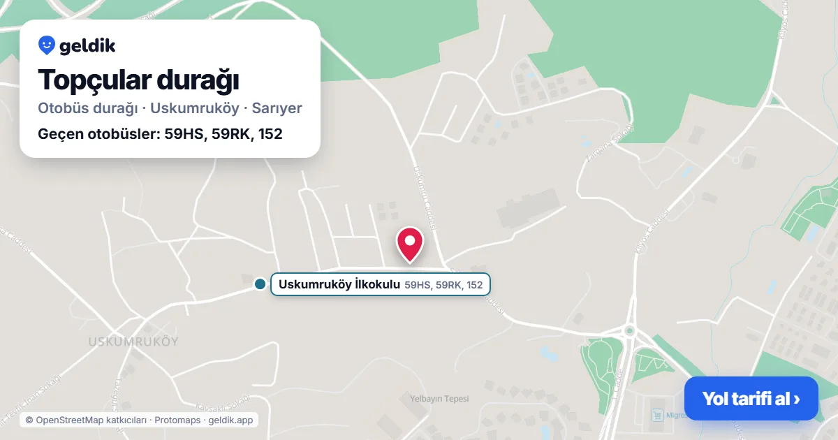 Topçular otobüs durağı haritada: konumu ve yakındaki duraklar