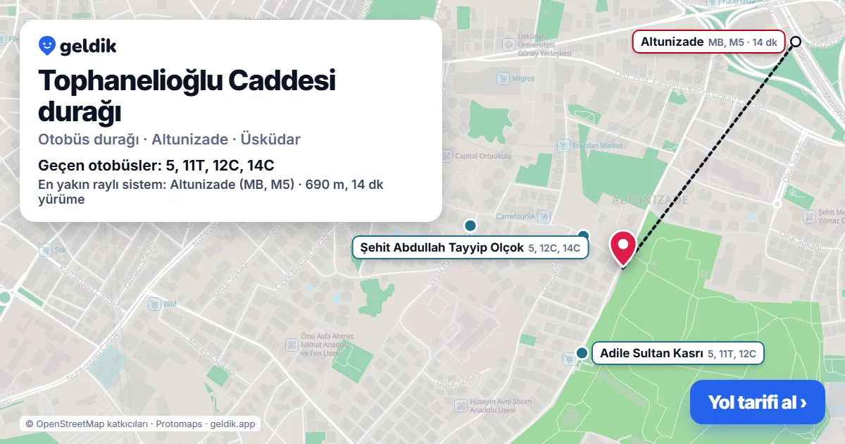 Tophanelioğlu Caddesi otobüs durağı haritada: konumu ve yakındaki duraklar