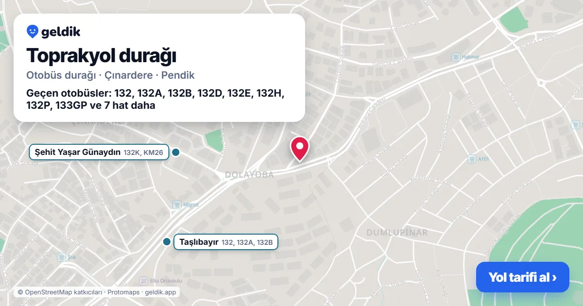 Toprakyol otobüs durağı haritada: konumu ve yakındaki duraklar