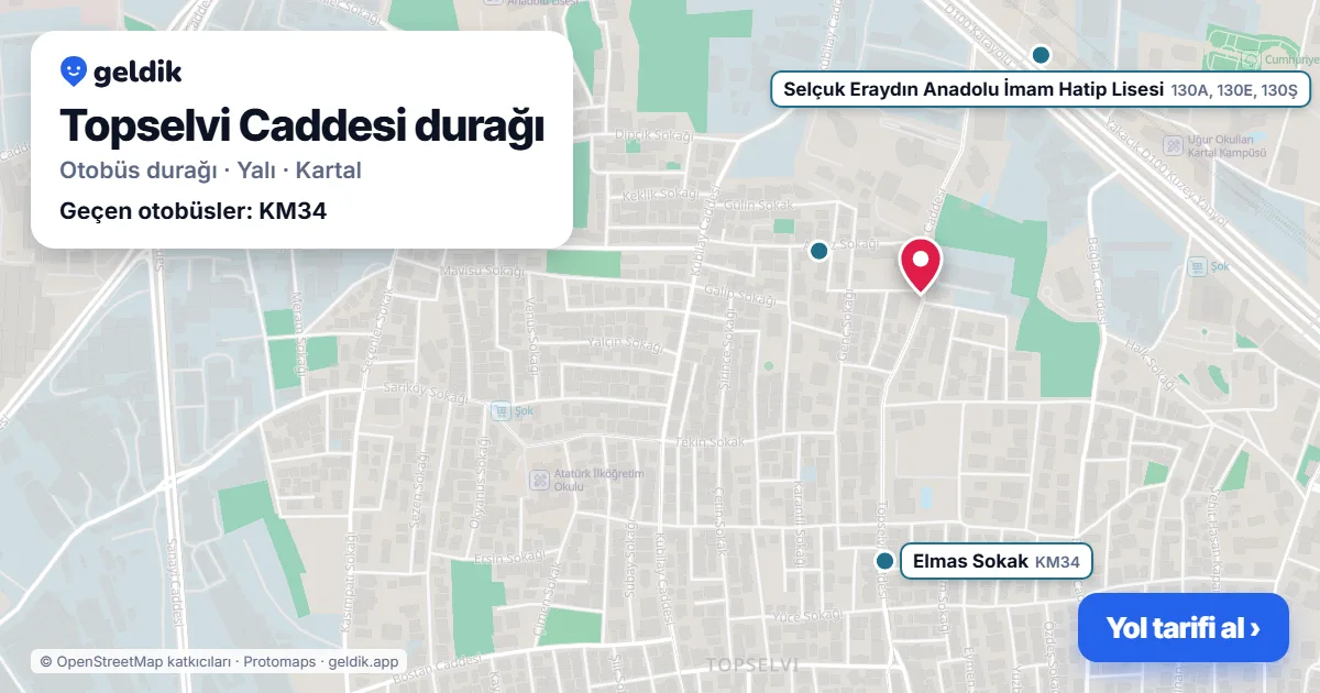 Topselvi Caddesi otobüs durağı haritada: konumu ve yakındaki duraklar