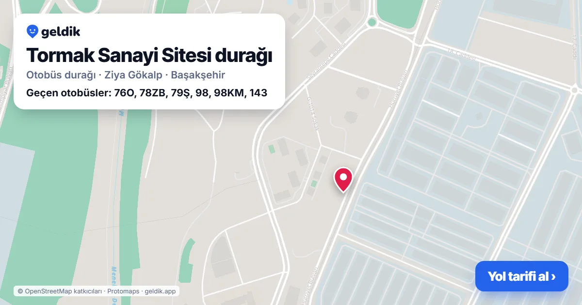 Tormak Sanayi Sitesi otobüs durağı haritada: konumu ve yakındaki duraklar