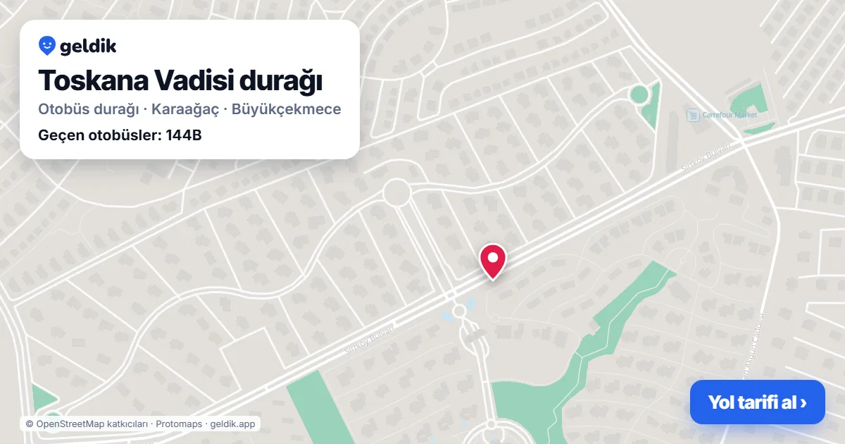 Toskana Vadisi otobüs durağı haritada: konumu ve yakındaki duraklar