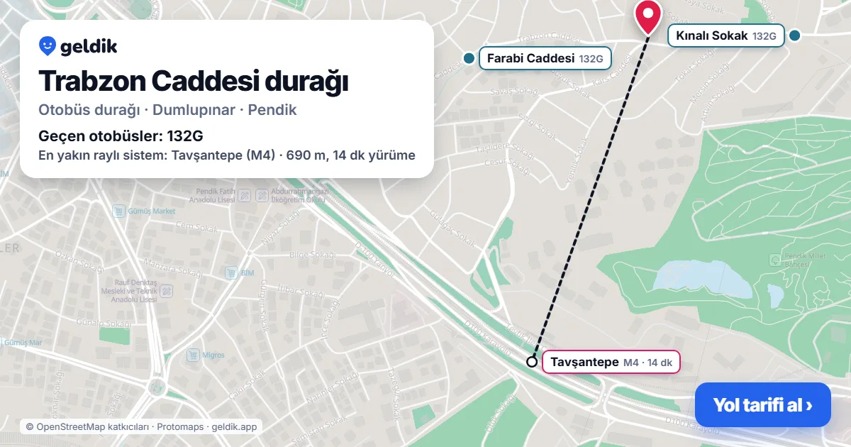 Trabzon Caddesi otobüs durağı haritada: konumu ve yakındaki duraklar
