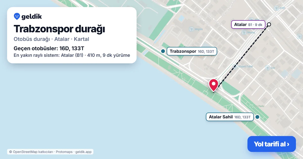 Trabzonspor otobüs durağı haritada: konumu ve yakındaki duraklar