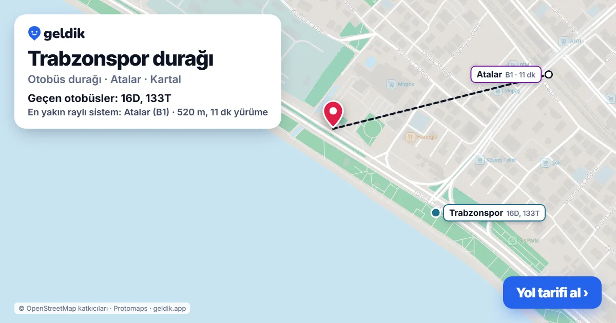 Trabzonspor otobüs durağı haritada: konumu ve yakındaki duraklar