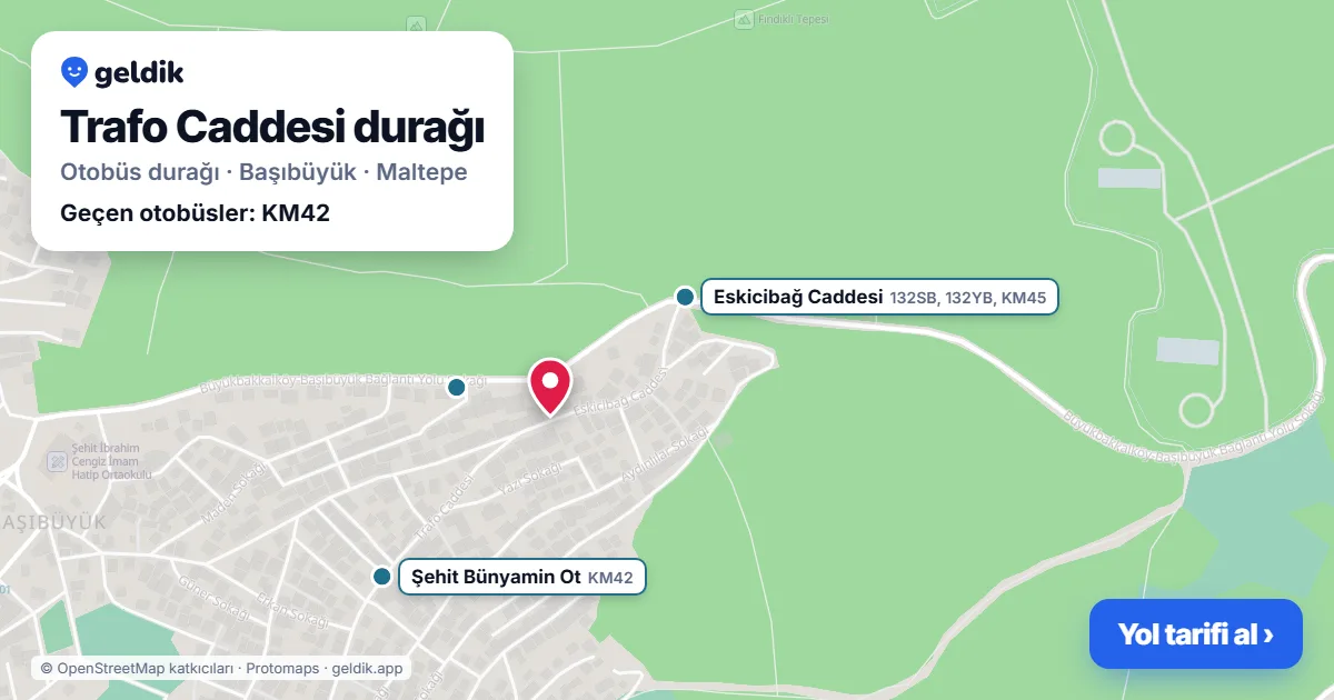 Trafo Caddesi otobüs durağı haritada: konumu ve yakındaki duraklar